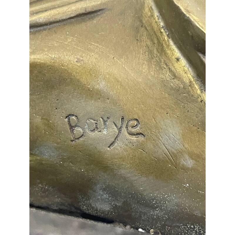 Signed Barye Owl Bird Bronze Sculpture Figurine Marble Base Art Deco Hotcast Art