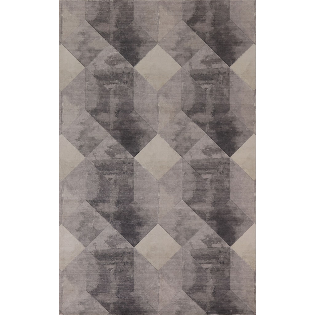 Grey Geometric Modern Rug Decorative Machine-Made Printed Carpet