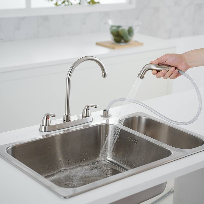 WIZ Two-Handle 4 Holes Kitchen Sink Faucet With Side Sprayer