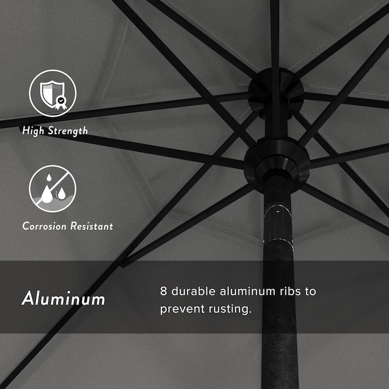 California Umbrella 9' Rd Golden State Series Patio Umbrella Black Aluminum Frame Crank Lift Collar Tilt Sunbrella Cilantro