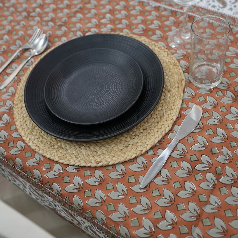 Fabdivine Floral Cotton Table Cover or Cloth Handmade Block Print for Dining & Home Décor Accent