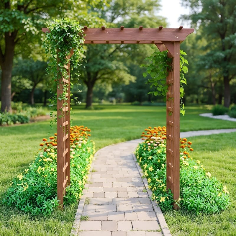 Romantic Solid Wood Garden Arbor, Elegant Light Brown Wedding Arch & Plant Trellis, Heavy-Duty Pergola For Backyard Ceremonies - Brown 63*26*85*