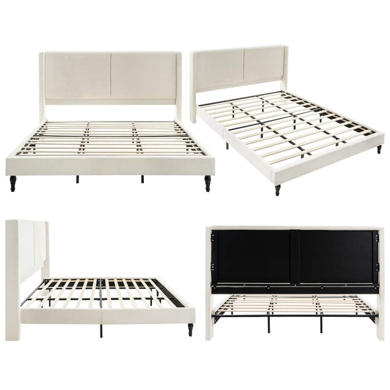 King Size Bed Frame with 55.5"High Back Upholstered Headboard