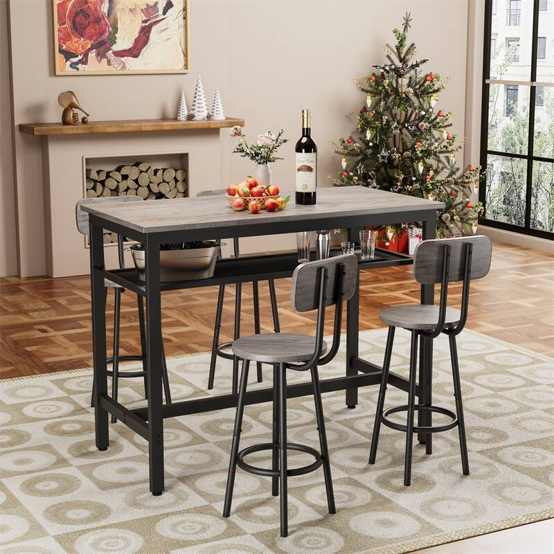 5 PCS Bar Table &Chairs Set,Counter Height High Breakfast Table Chairs