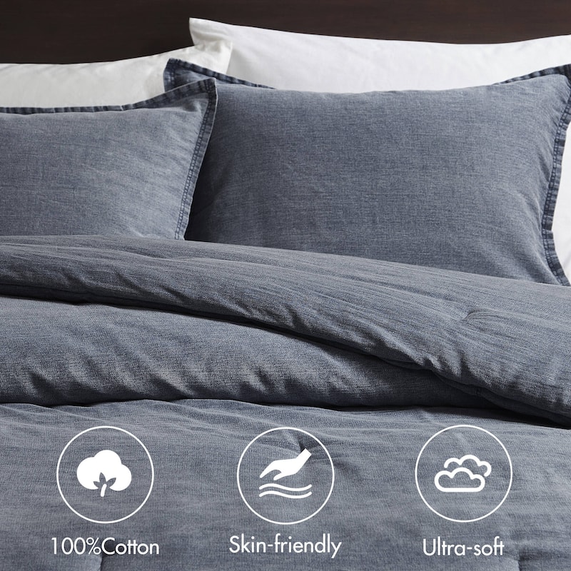 3PCS Full/Queen Twill Washed Comforter Set