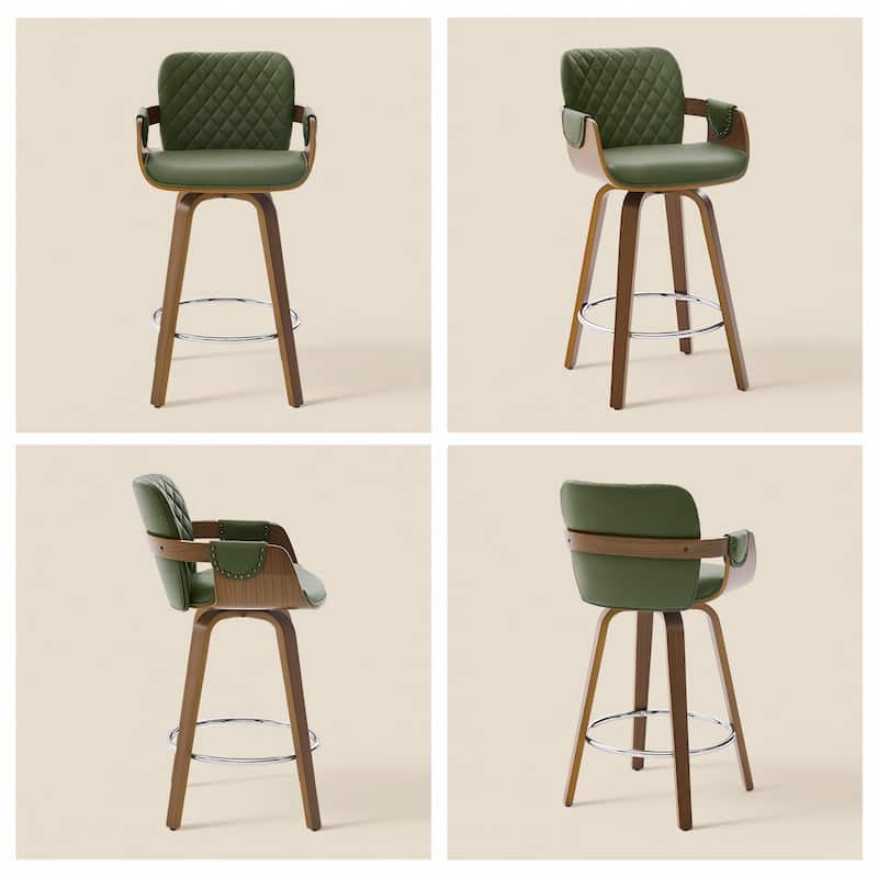 26-Inch Upholstered Swivel Counter Height Bar Stool with Armrests - 36.6"H x19.5"W x 21.3"D