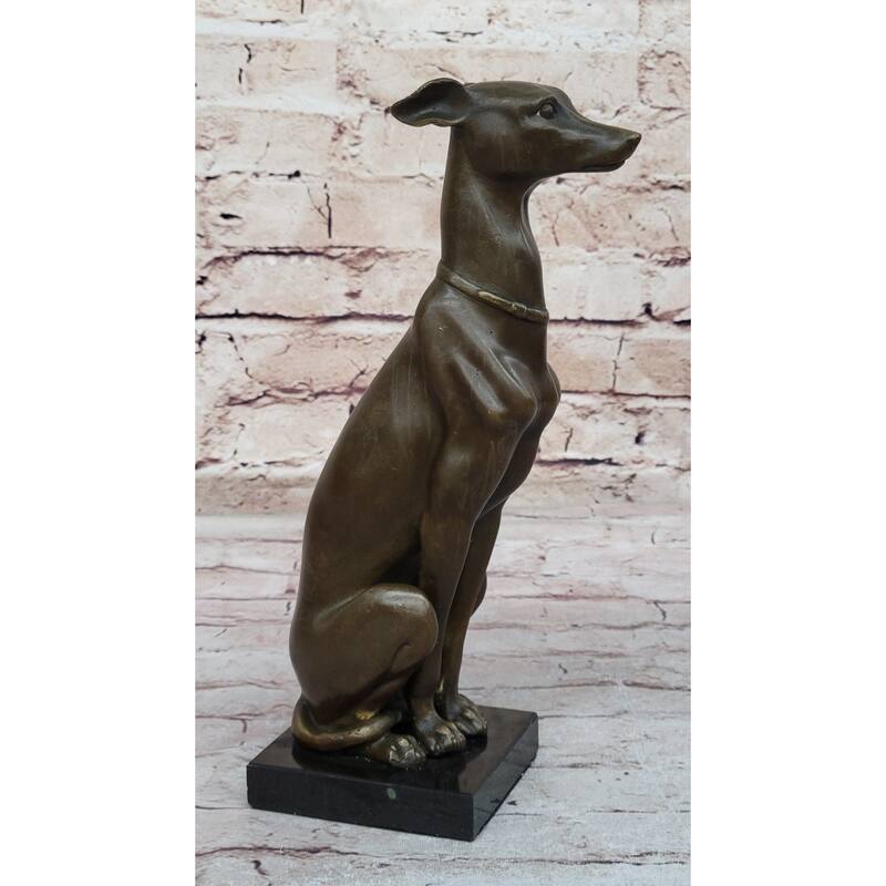 Greyhound Whippet Slender Imitative Dog Bronze Metal Modern Art Sculpture Statue Figure Marble Base