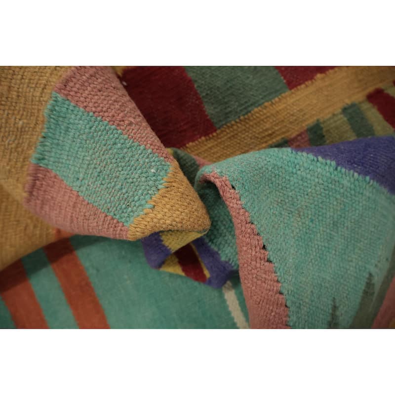Hand Woven Oriental 100% Wool Carpet Southwestern Modern Multi-Colored Kilim Area Rug - 9' 10'' X 7' 0''