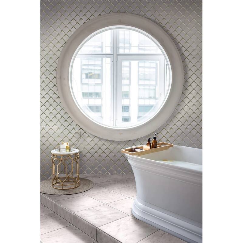Apollo tile 12 x 12 Arrow Polished Eastern White, Glass Marble Tile (5 sq ft/case) - 5 Pack