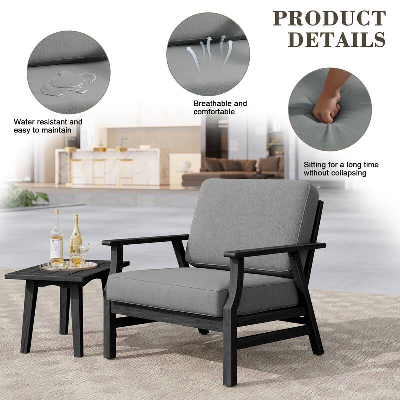 Jamie 2 Set 31" W Outdoor Acacia Wood Club Chairs with Cushions