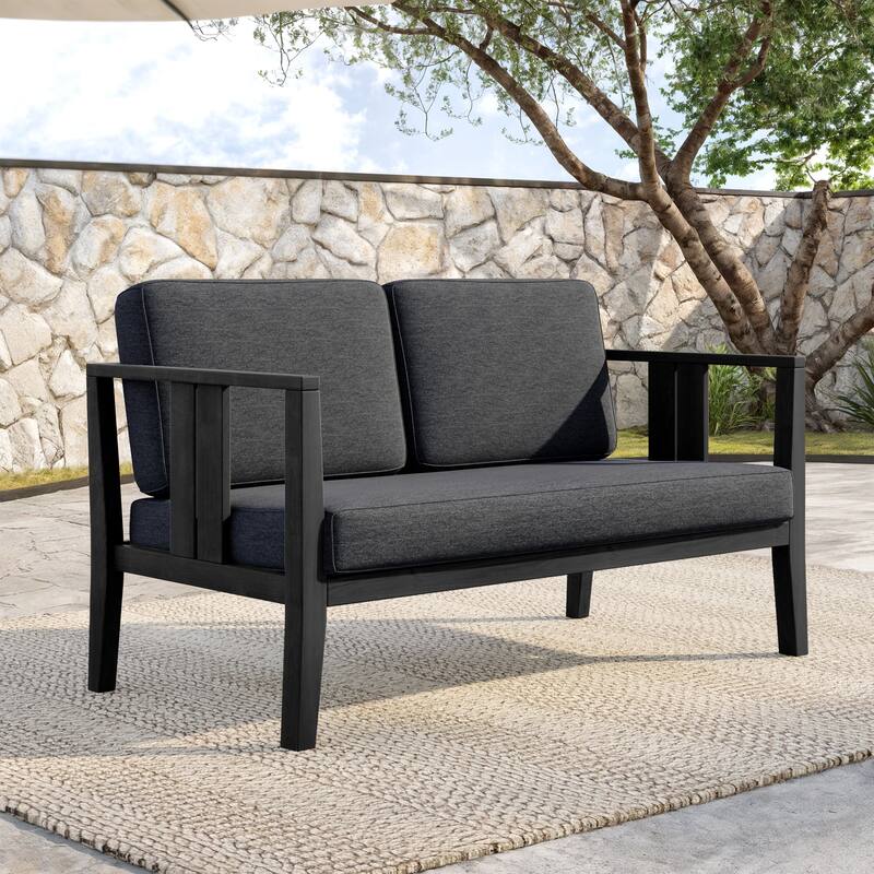Outdoor Patio Wood Loveseat with Cushion