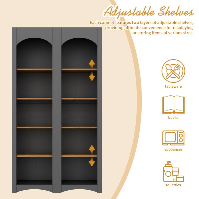 Free Standing 5 Tier Bookshelves Set of 2, Farmhouse Two-Tone Storage Cabinet - 39.3" W × 12.4" D × 72" H
