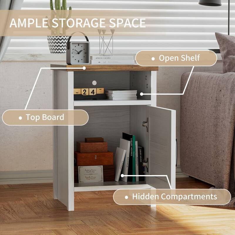 Furniwell Nightstand with Storage Shelves Side Table End Table for Bedroom Living Room