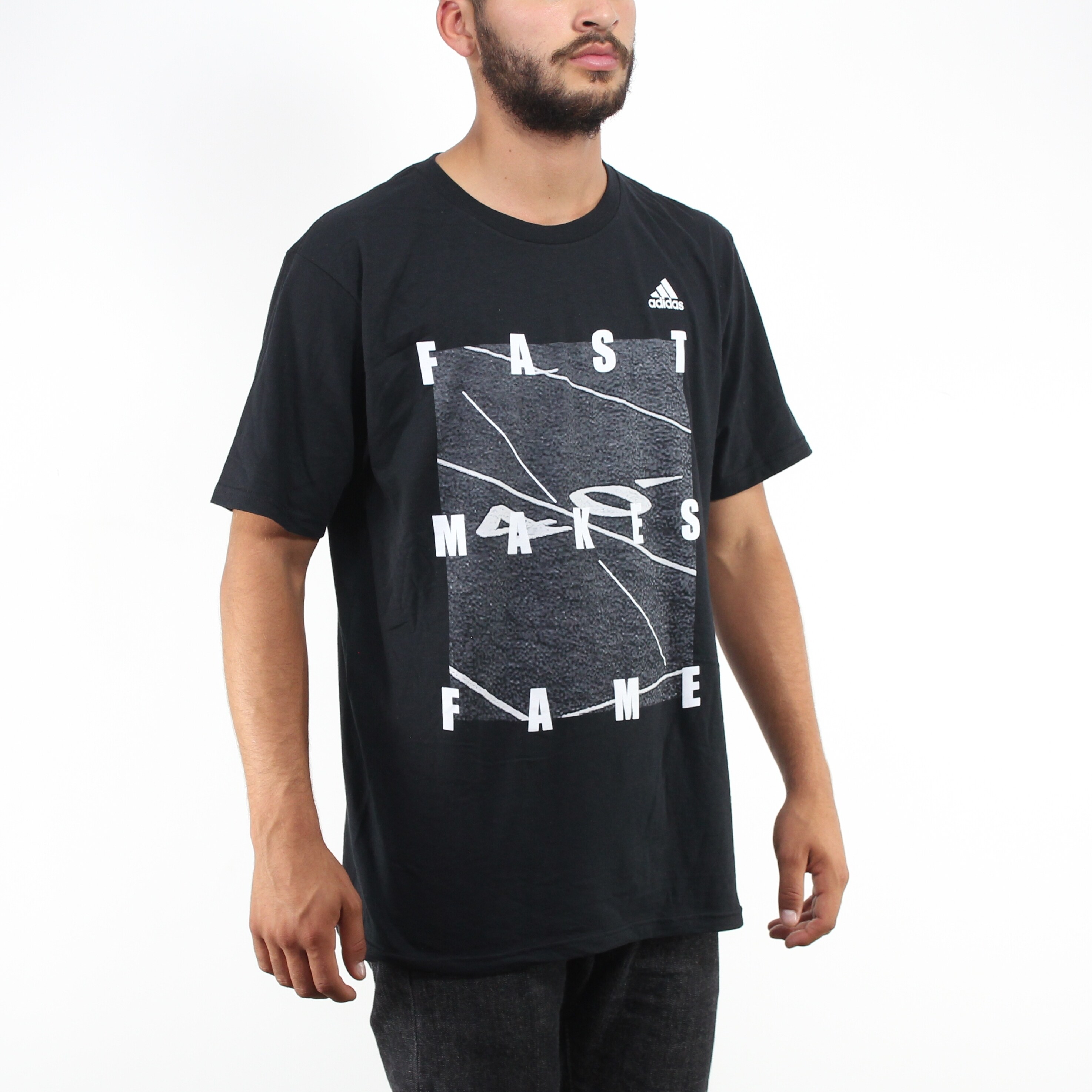 Shop Adidas Fast Makes Fame Men S Graphic Black T Shirt White Performance Logo Free Shipping On Orders Over 45 Overstock 17063970