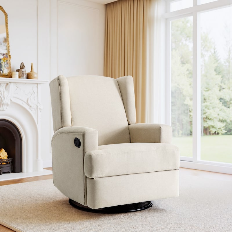 UIXE Upholstered Chenille/Boucle Swivel Glider Rocker Recliner - Beige/Chenille
