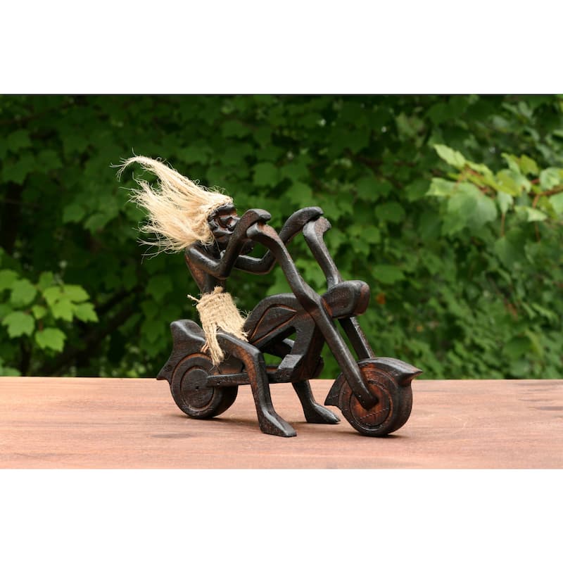Handmade Wooden Single Primitive Tribal Riding Harley Davidson Statue Motorcycle Sculpture Tiki Bar Unique Gift Wood Home Dec