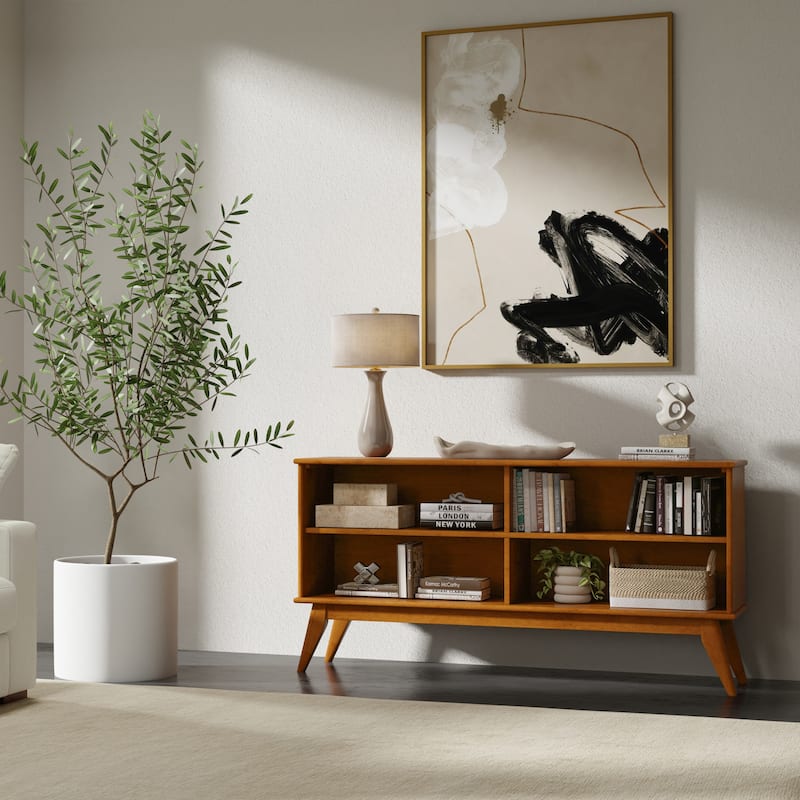 WYNDENHALL Tierney SOLID HARDWOOD 30 x 64 inch Modern Low Bookcase in Teak Brown - 14" d x 64" w x 30" h - Teak Brown
