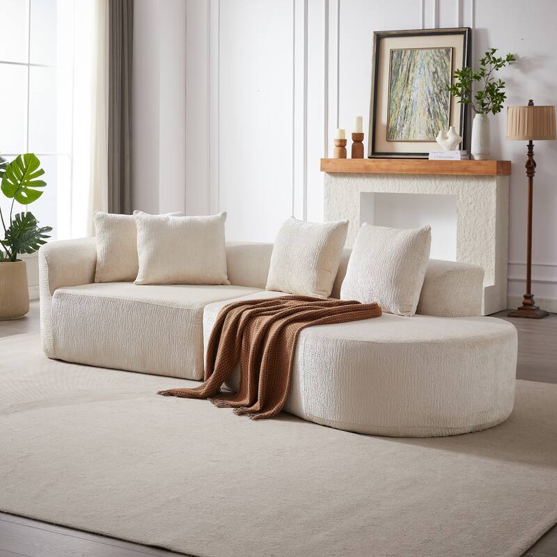 Modern Chenille Sectional Sofa with Deep Seating and 4 Throw Pillows for Living Room and Guest Room, No Assembly