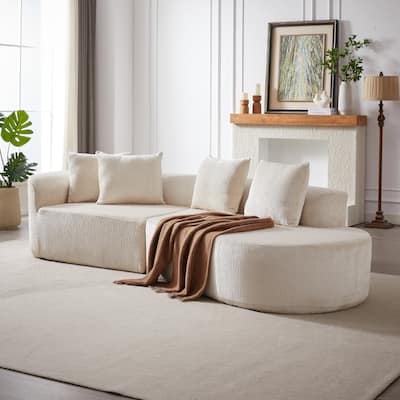 Modern Chenille Sectional Sofa with Deep Seating and 4 Throw Pillows for Living Room and Guest Room, No Assembly