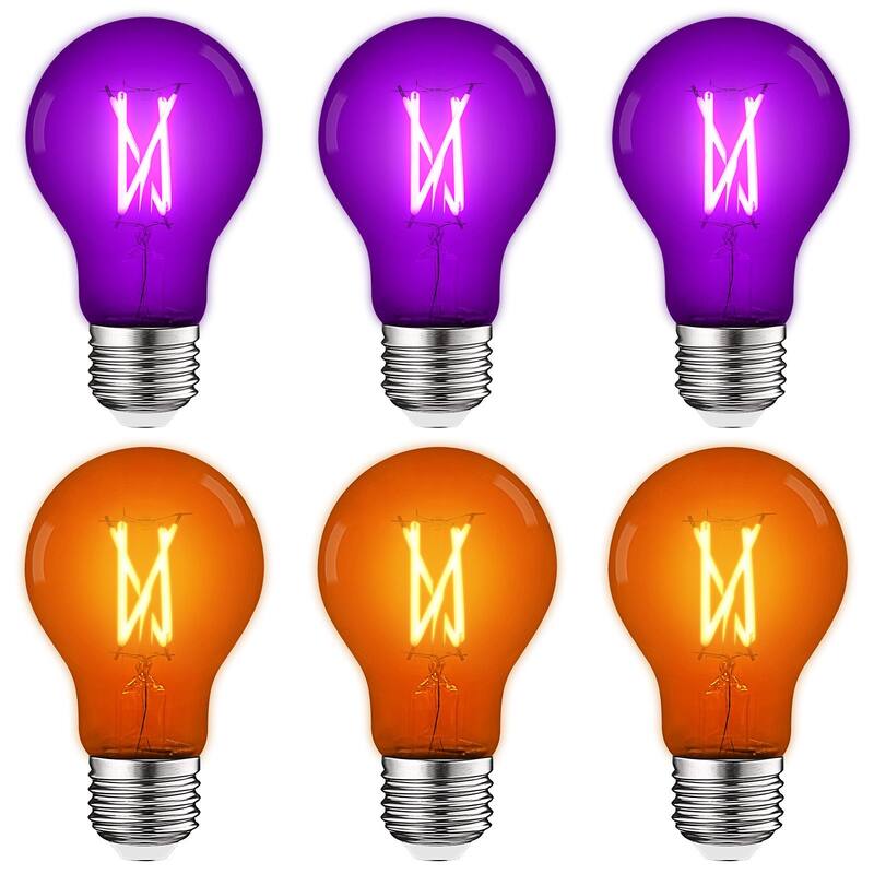 Luxrite A19 Halloween LED Purple and Orange Light Bulbs 4.5W=60W UL E26 Indoor Outdoor Holiday Lighting - 3