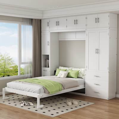 Modern Murphy Bed with Drawers, Lockers, and Wardrobes