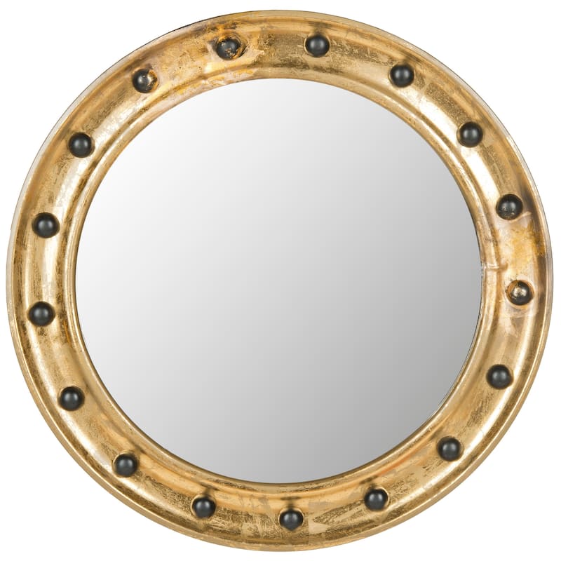 SAFAVIEH Voinea Nailhead Antique Gold 27-inch Round Decorative Mirror - 26.5" x 1.8" x 26.5" - 27Wx2Dx27H