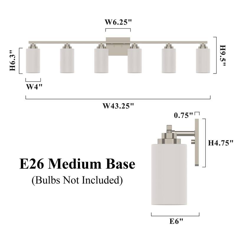 KAWOTI Rive 43" 6-Light Modern Vanity Light with Frosted White Glass