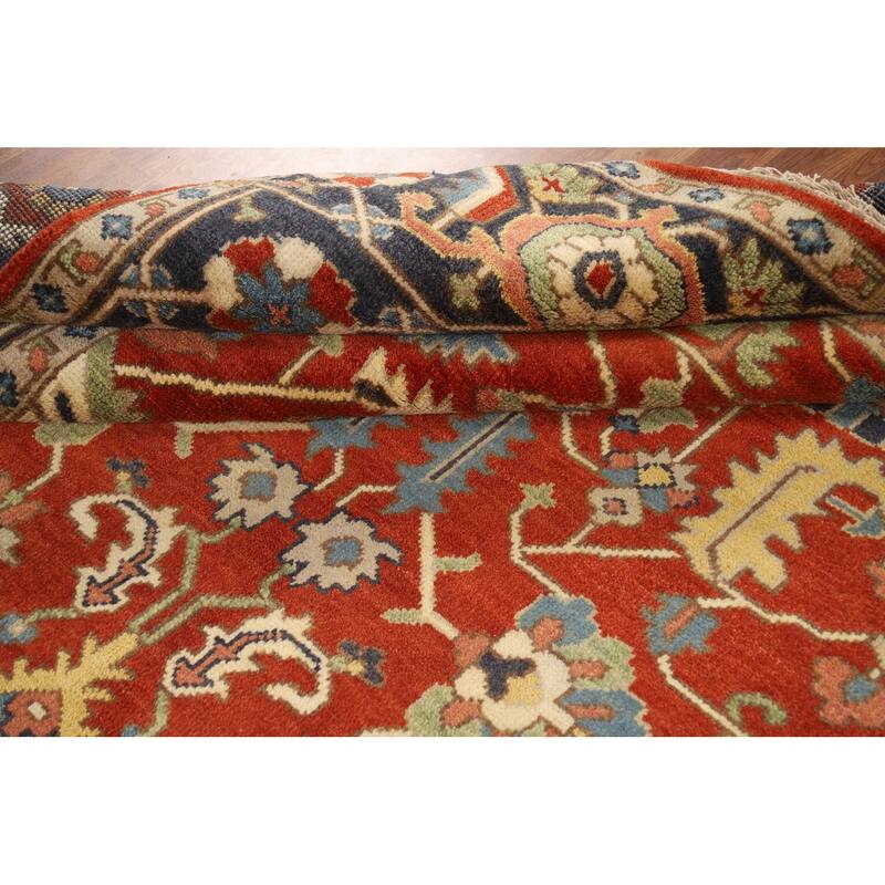 Hand Knotted Oriental 100% Wool Carpet Traditional All-Over Oranges & Rust Heriz (serapi) Area Rug - 9' 9'' X 8' 0''