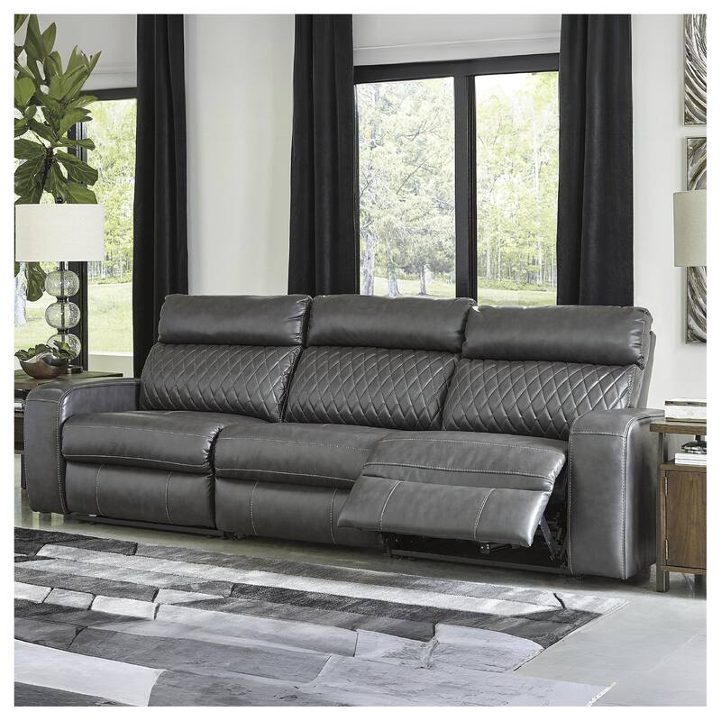 Signature Design by Ashley Samperstone Gray 3-Piece Power Reclining Sectional Sofa - 113"W x 38"D x 41"H - Grey