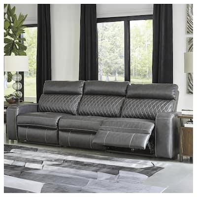 Signature Design by Ashley Samperstone Gray 3-Piece Power Reclining Sectional Sofa - 113"W x 38"D x 41"H