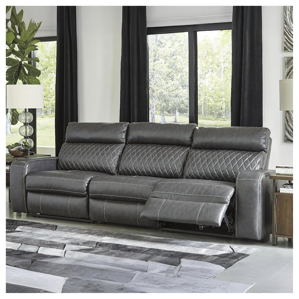 Signature Design by Ashley Samperstone Gray 3-Piece Power Reclining Sectional Sofa - 113"W x 38"D x 41"H