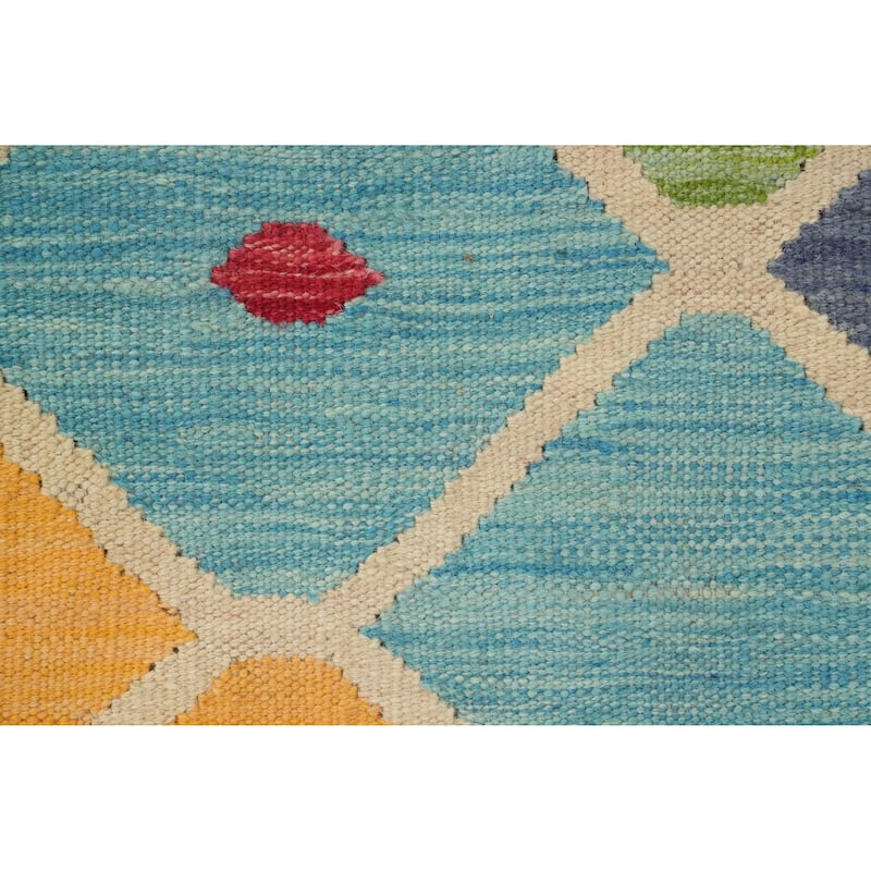 Hand Woven Oriental 100% Wool Carpet Southwestern All-Over Multi-Colored Kilim Area Rug - 9' 11'' X 6' 7''