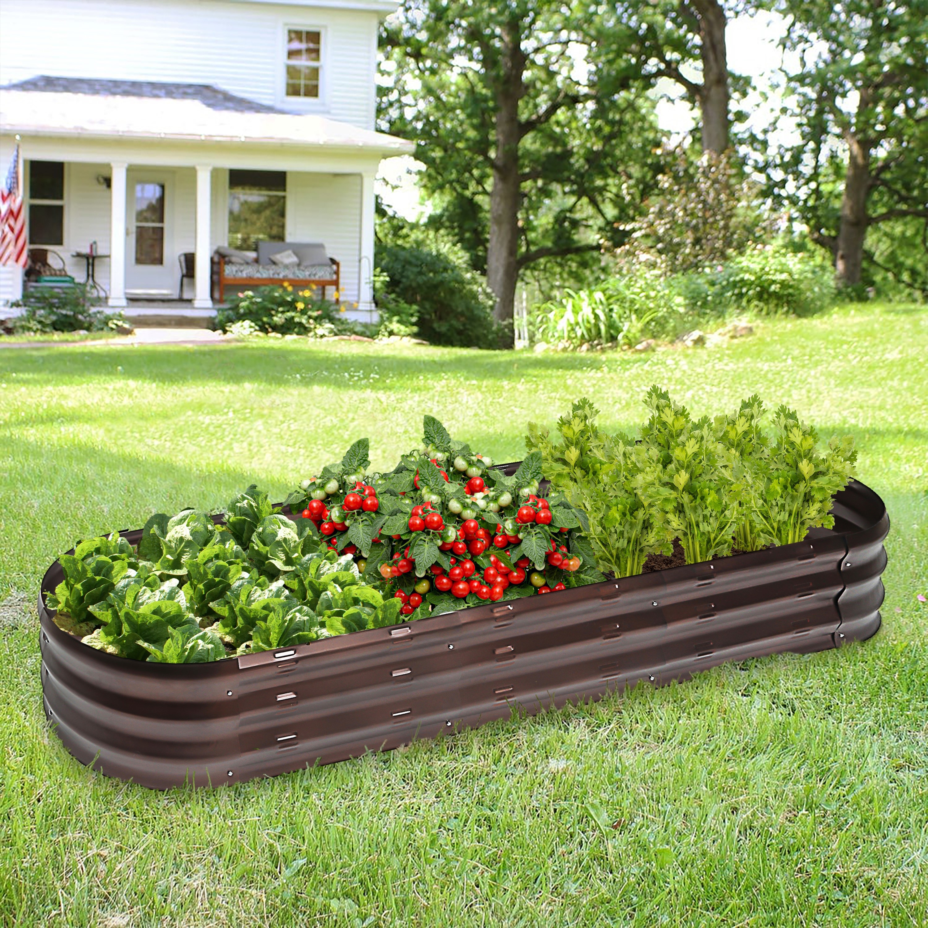 Brown Metal 5.5-Ft Oval Raised Garden Bed Planter - 5.5ft W x 1.625ft D x 0.8ft H
