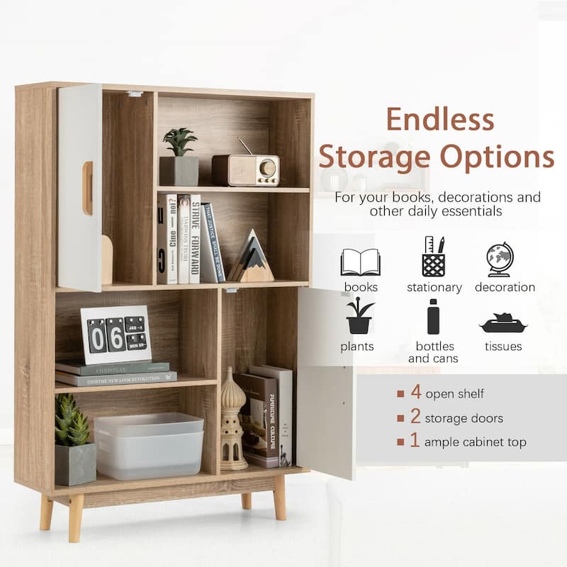 Gymax Sideboard Storage Cabinet Bookshelf Cupboard w/Door Shelf Black