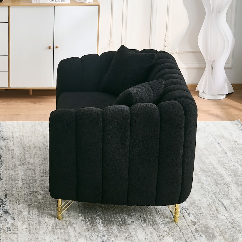 Chenille Upholstered Loveseat, Tufted 2 Seater Deep Seat Couch, Lounge Sofa Chair with Metal Legs for Living Room, Bedroom