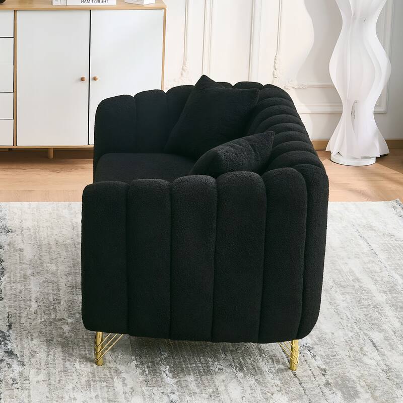 Luxurious 2-Seater Deep Seat Sofa Couch Loveseat Sofa with Metal Legs, Sofa Couch with Throw Pillows