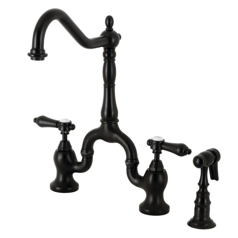 Kingston Brass Heirloom Bridge Kitchen Faucets with Brass Sprayer - Matte Black