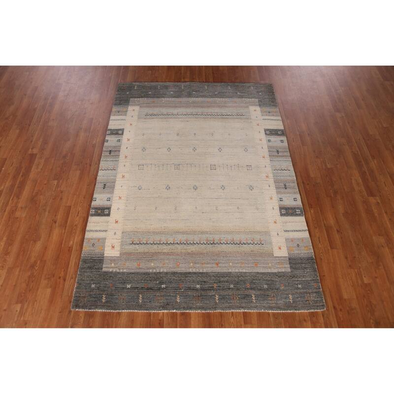 Tribal Beige Gabbeh Indian Area Rug Handmade Modern Wool Carpet - 5'4" x 7'7"
