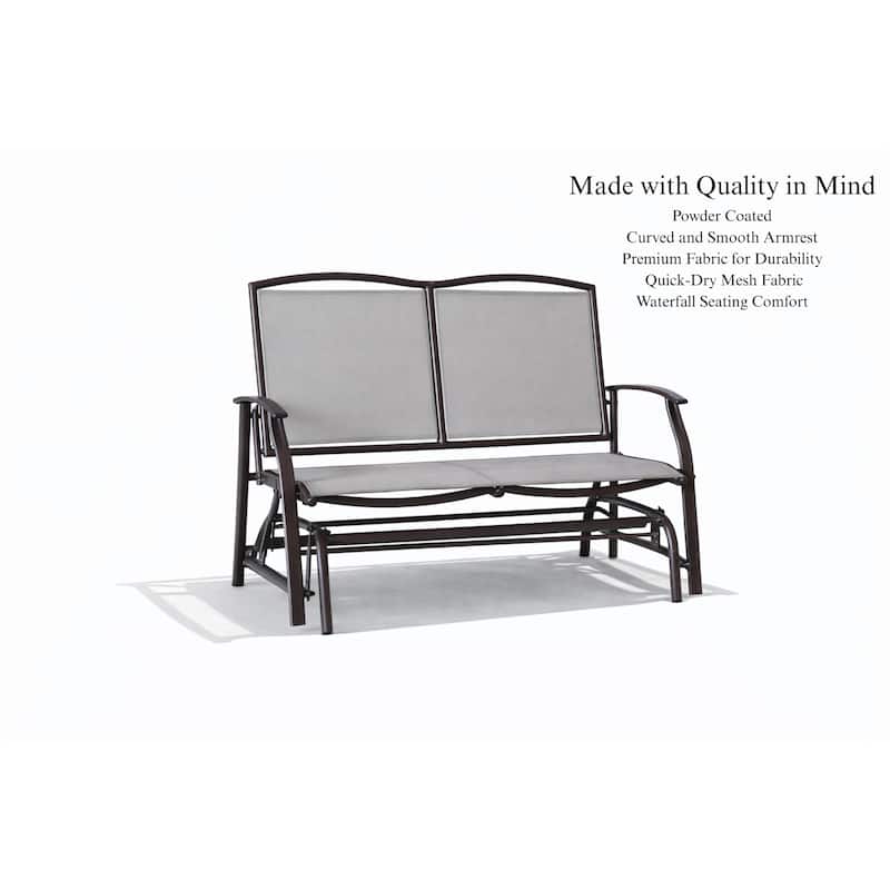 Kaycey 2-Person Brown Metal Outdoor Loveseat Glider with Mix Tan Sling - N/A