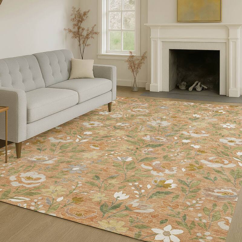 Machine Washable Indoor/ Outdoor Floral Garden Chantille Rug