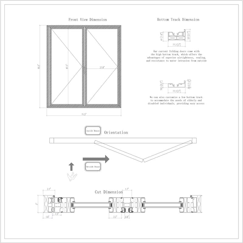 KaMic Elite-Fold 72" x 96" 2-Panel Aluminum Folding Door in Black with Hidden Hinges & Rollers, Folded Out From Left To Right
