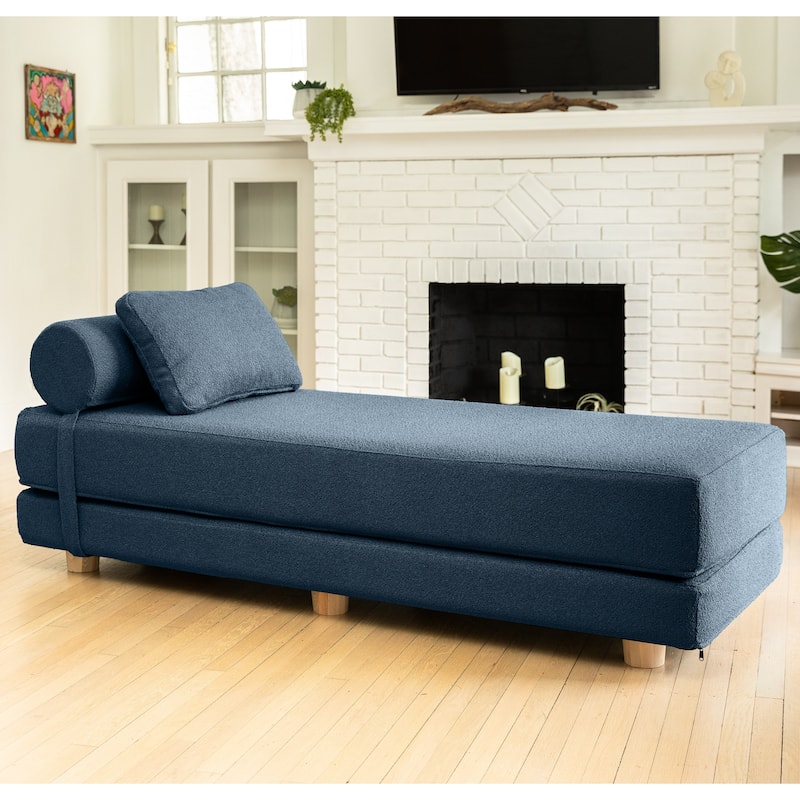 Jaxx Avida Daybed - Fold Out Queen Sleeper - Premium Boucle: Sleek and Modern Lounge for Relaxing and Overnight Guests - Navy