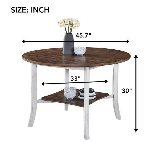 45.7 Inch Modern Farmhouse Solid Wood Round Dining Table with Shelf ...