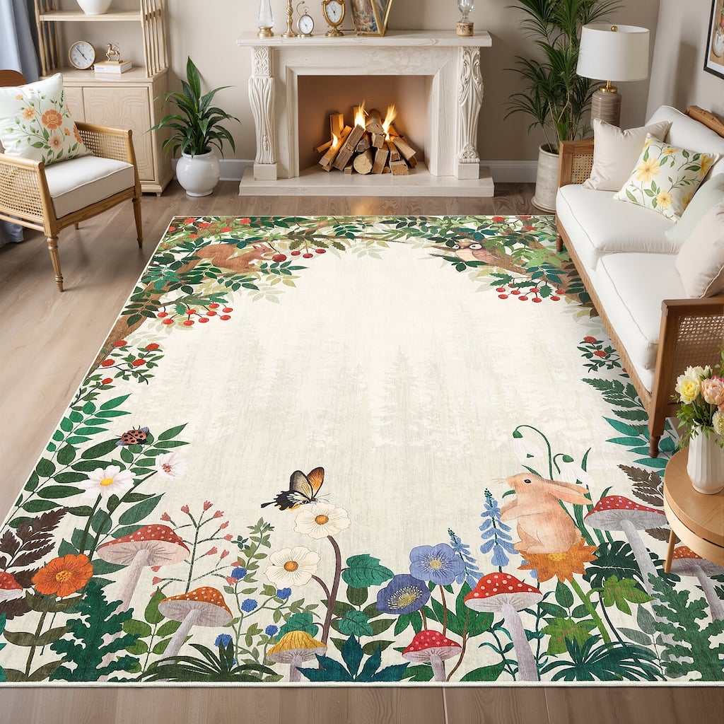 Garvee Mushroom Forest Print Area Rug