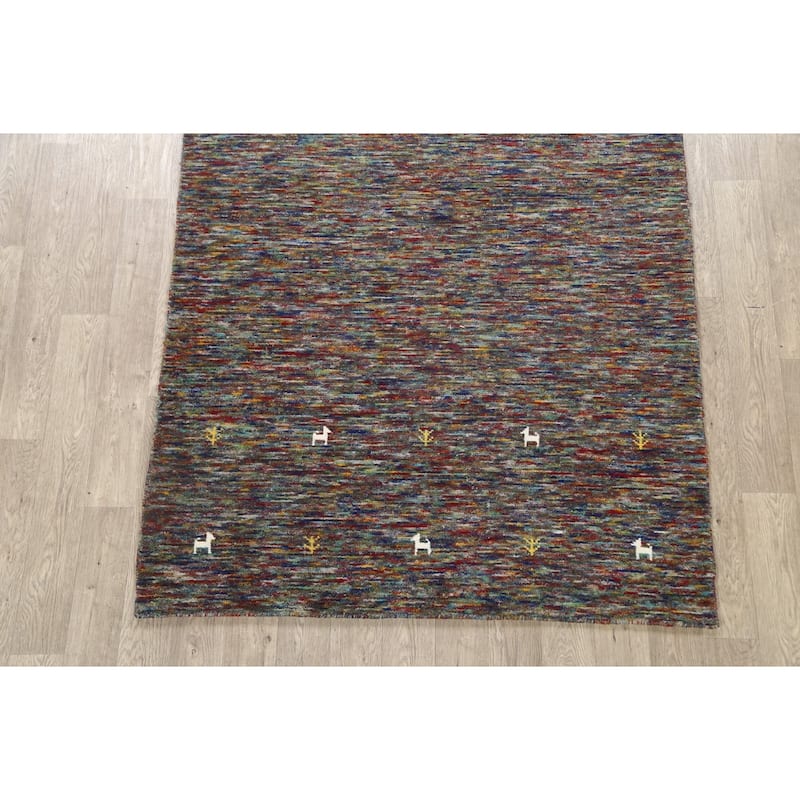 Hand Knotted Oriental 100% Wool Carpet Tribal Abstract Multi-Colored Gabbeh Area Rug - 8' 1'' X 5' 3''
