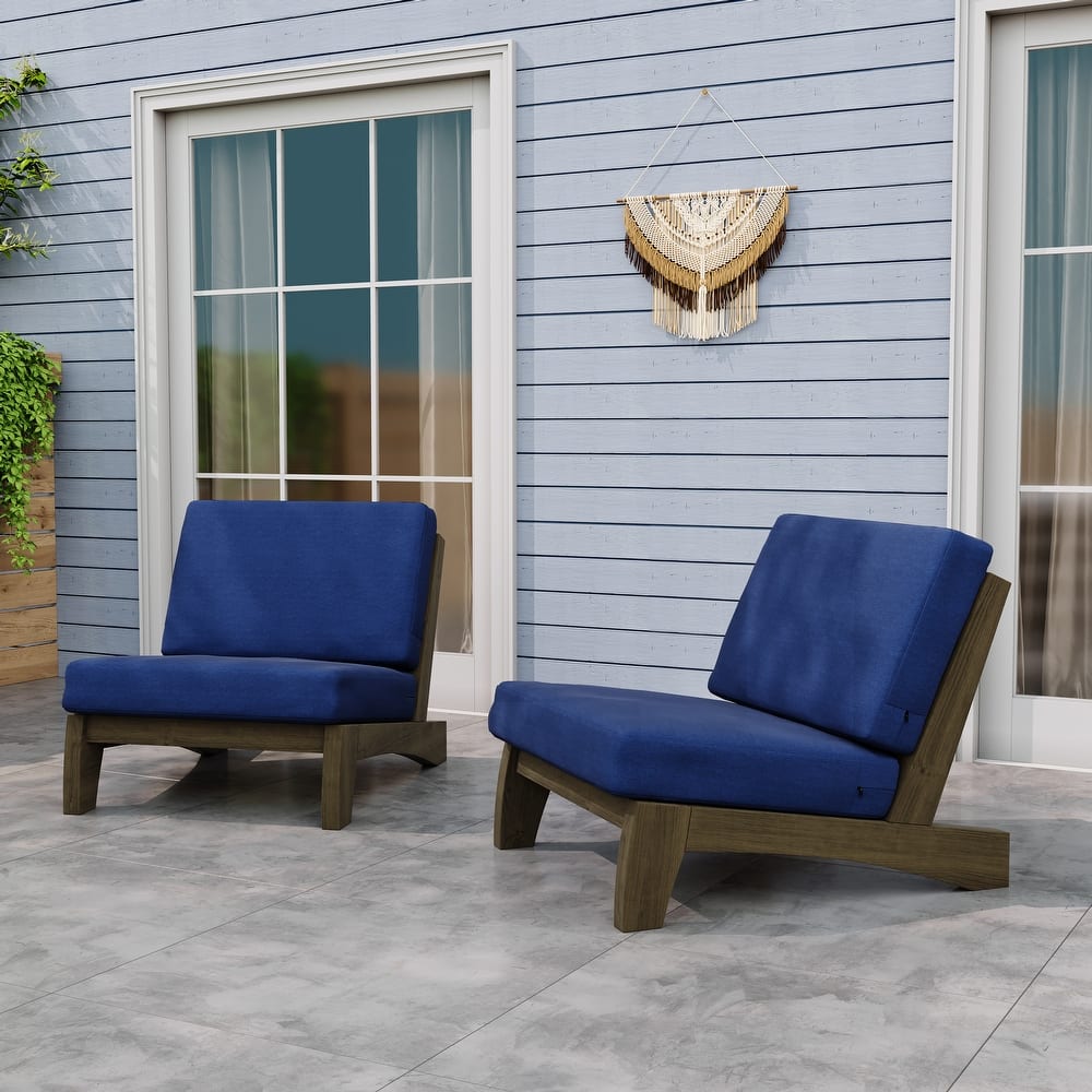 Outdoor Teak Wood Armless Lounge Chair Set Loveseat with Cushions