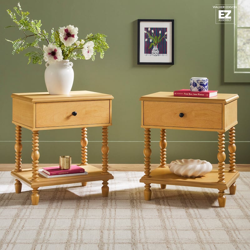 Walker Edison Easy Assembly Solid Wood 1-Drawer Nightstand (Set of 2) - Natural
