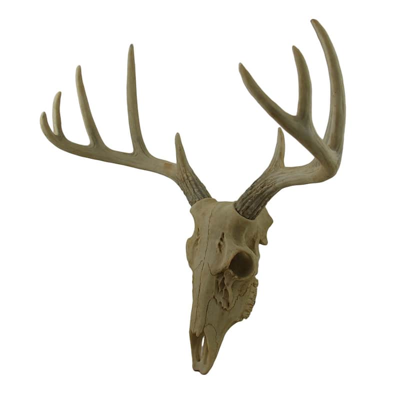 Faux Aged Finish Deer Skull 10 Point Antlers Wall Sculpture 15 Inch