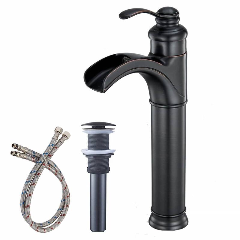 Waterfall Bathroom Vessel Faucet With Drain Assembly Single Handle Bathroom Vessel Sink Faucets One Hole Modern High Basin Taps