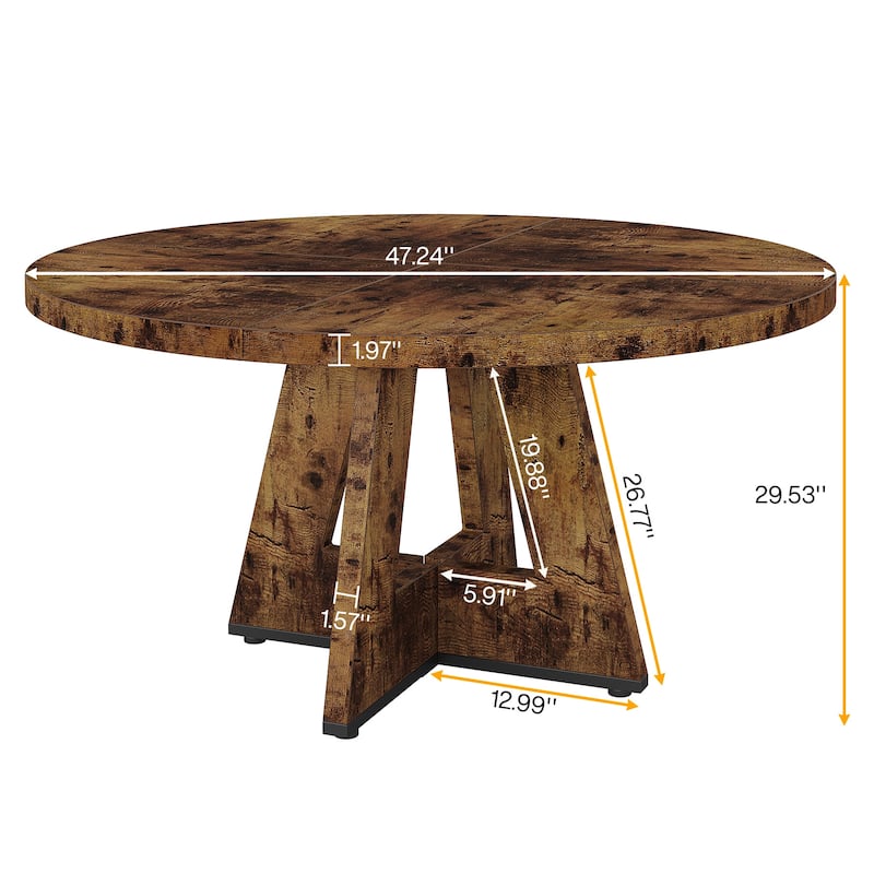 47" Round Dining Table for 4, Farmhouse Kitchen Table Small Dinner Table Wood Kitchen Table for Dining Room Living Room